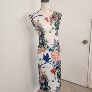 Midi Dress Blue/ White Floral.  Sz: 4. Brand: eci.